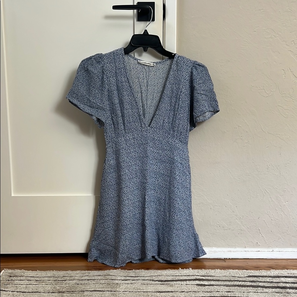 Deep V Blue Floral Dress